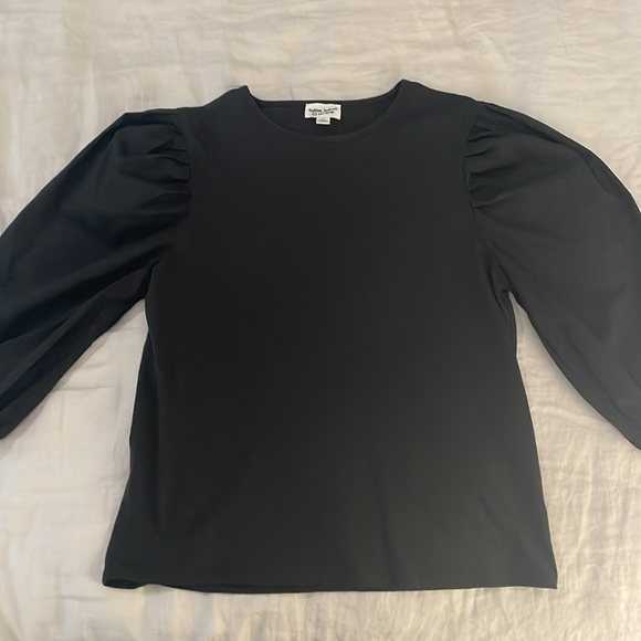 The Drop Women's Black Combined Fabric Pleated Puff-Sleeve Top sz S - Picture 7 of 9